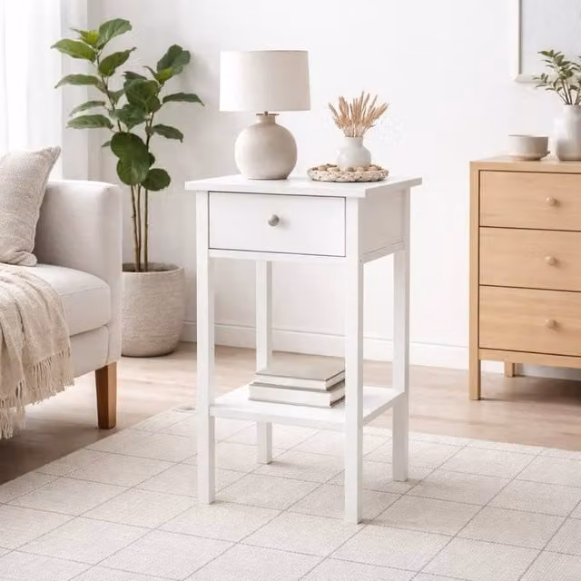 Wyld Haus Gossmere White Bedside Table with 1 Drawer