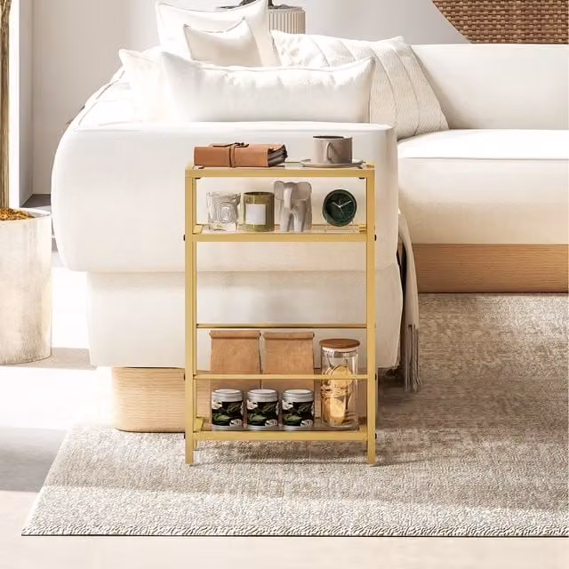 HOMCOM Slim Gold Side Table with Tempered Glass Tabletop
