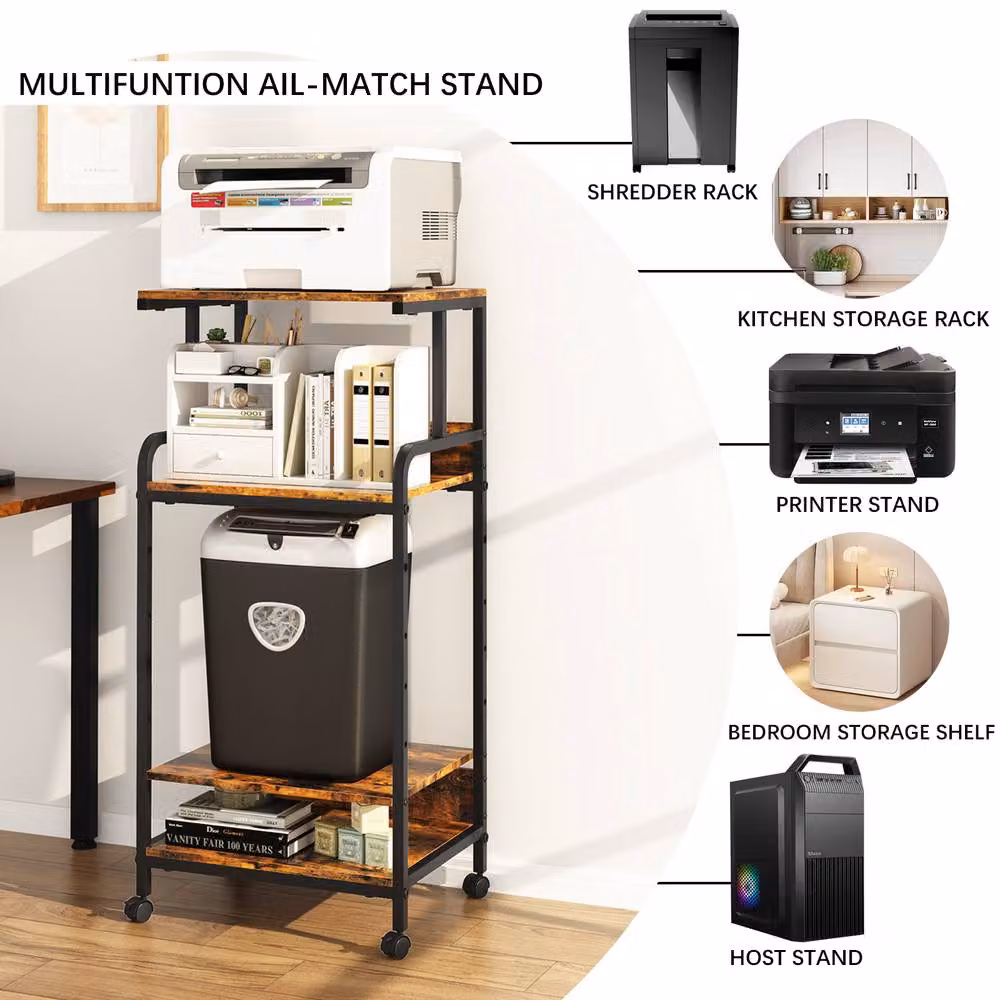 Huhote Large 4-Tier Printer Stand with Wheels and Adjustable Shelves in Brown, W: 40.0 cm, D: 40.0 cm, H: 113.0 cm – 7