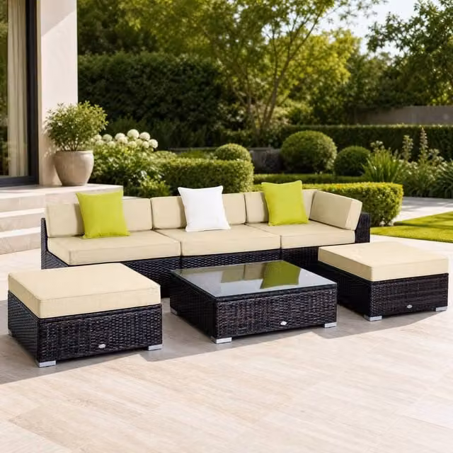 STILVORA 6-Piece Modern Sofa Set with Coffee Table in Brown – 1