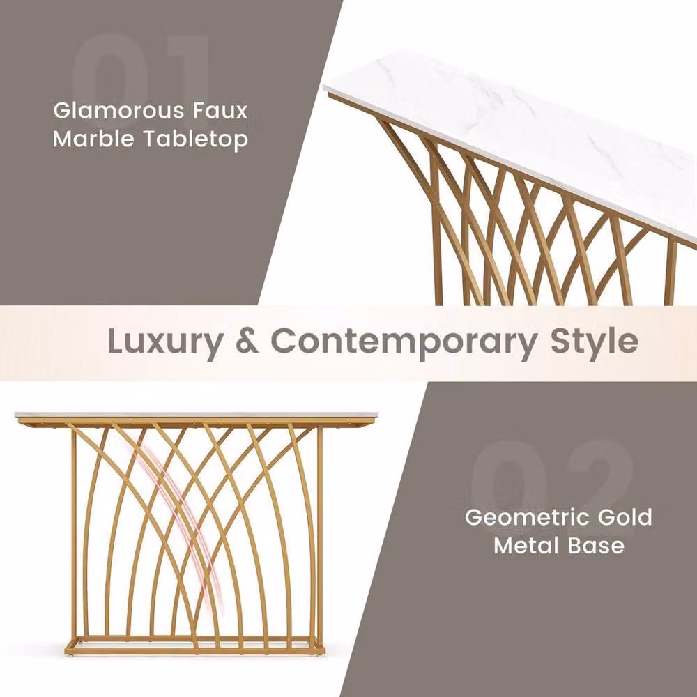 Kelvenix Modern Gold Marble and Metal Console Table – 2