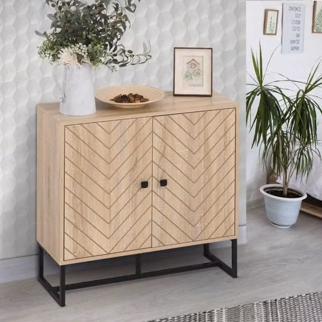 STILVORA Modern Oak Storage Cabinet in Natural Wood and Metal