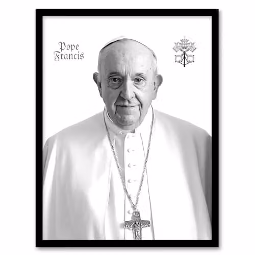 Artery8 Pope Francis Black and White Portrait Framed Wall Art Print, W: 29.7 cm, H: 42.0 cm – 1