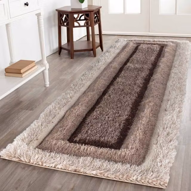 Desire Rugs Modern Shimmer Shaggy Runner Rug in Bronze and Brown, W/D/H: 60 x 220 cm