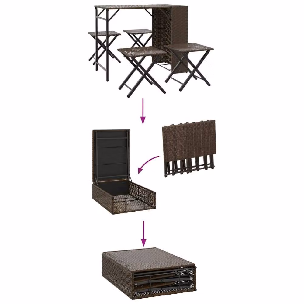 Berkfield Home 5 Piece Brown Poly Rattan Garden Dining Set with Folding Table – 5
