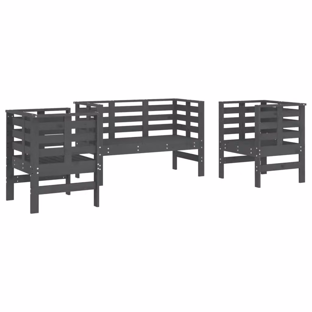 Berkfield Home 3 Piece Rustic Grey Solid Pine Wood Garden Lounge Set – 2