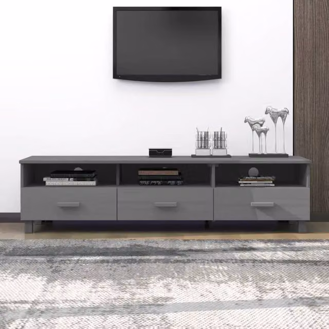 Berkfield Home HAMAR TV Cabinet in Dark Grey Solid Pine, W: 158 cm, D: 40 cm, H: 40 cm – 1