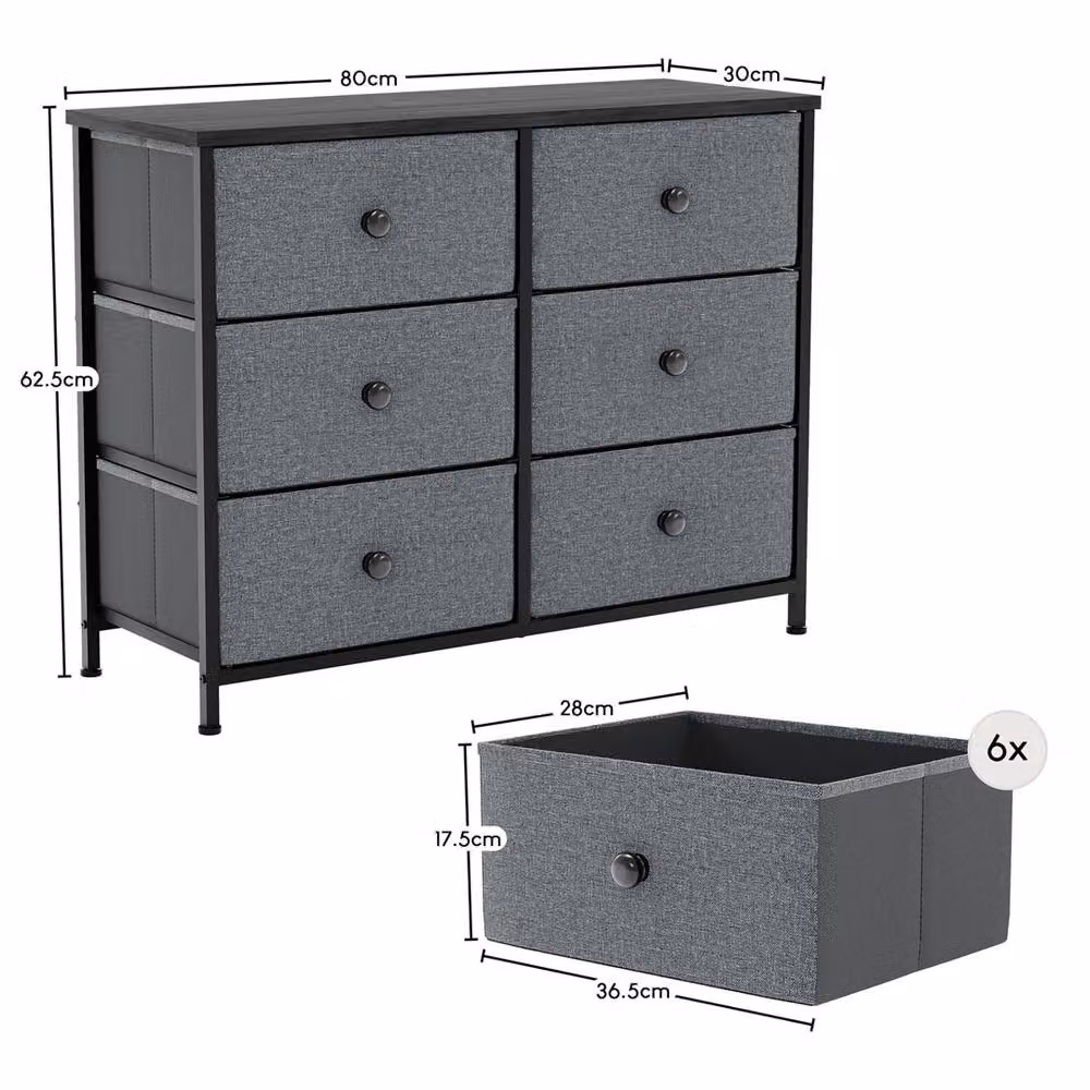 Kelvenix Modern 6 Drawer Metal Chest of Drawers in Grey and Black – 2