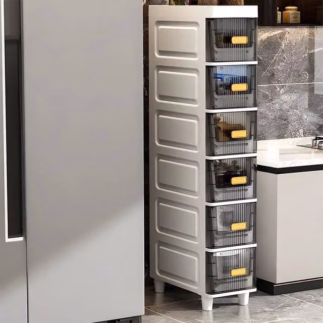 SPETLEK 6 Tier Slim Storage Cabinet with Narrow Slide Out Drawers in Grey and White, W/D/H: 15 x 18 x 100 cm