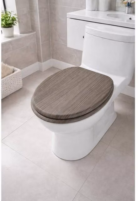 Spot On Dealz Oval MDF Wood Toilet Seat in Grey, 45.72 cm – 1