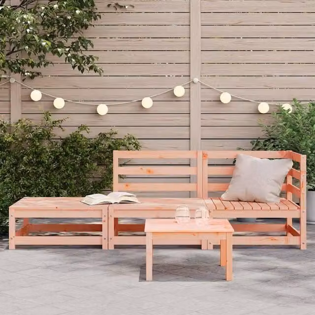 Berkfield Home 2-Seater Garden Sofa and Matching Ottoman in Brown Treated Hardwood – 1