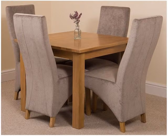 Thats Furniture Oslo Oak Square Dining Table and 4 Lola Grey Fabric Upholstered Chairs W/D/H: 90 x 90 x 77 cm