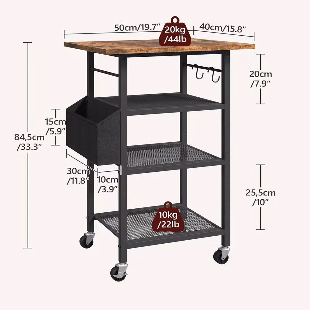 FORGEVIO 4 Tier Rustic Brown and Black Printer Stand Storage Unit W: 50 cm, D: 40 cm, H: 84.5 cm – 2