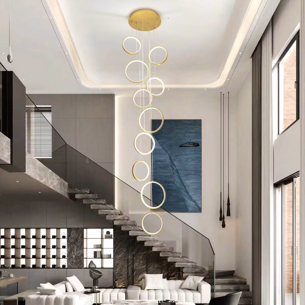 Garwarm 10 Light LED Dimmable Geometric Long Chandelier Hanging Pendant in Gold/Brass – 5