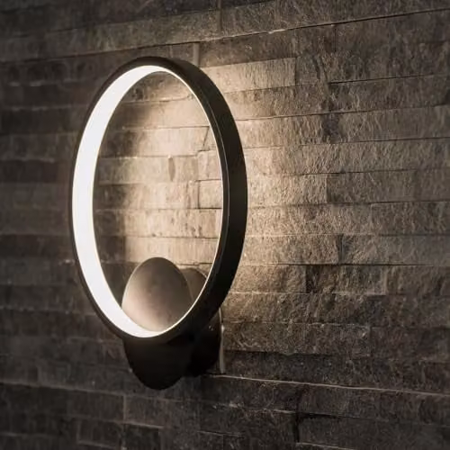 ValueLights Matt Black Loop Circle Integrated LED Outdoor Wall Light, IP44 Rated, Mains Wired