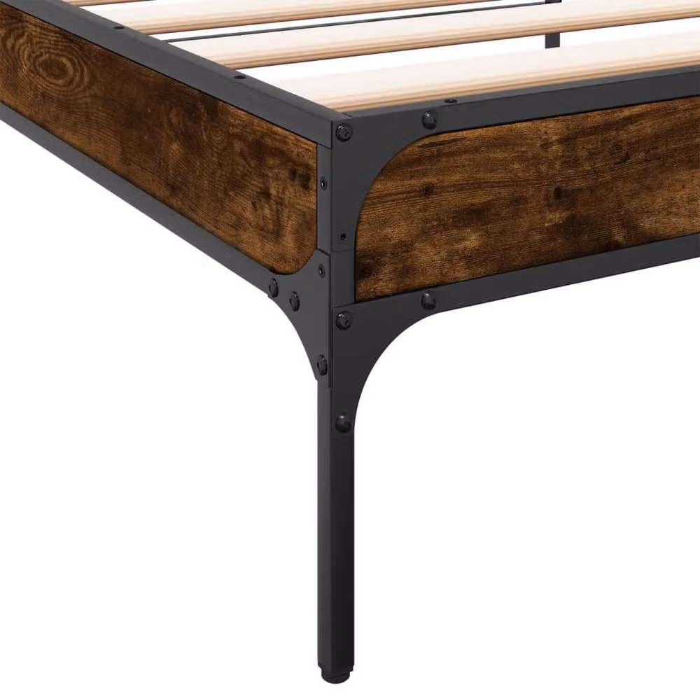 Berkfield Home Durable Smoked Oak Bed Frame in Brown, W/D/H: 90 x 200 x 30 cm – 4