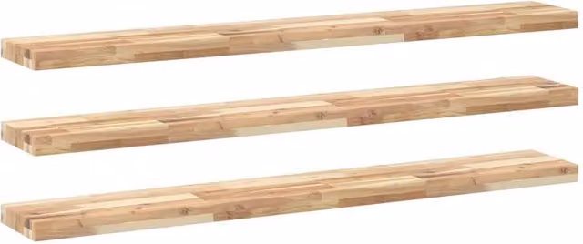 Berkfield Home Set of 3 Floating Wall Mounted Shelves in Brown Untreated Solid Acacia Wood, W: 160 cm, D: 20 cm, H: 4 cm