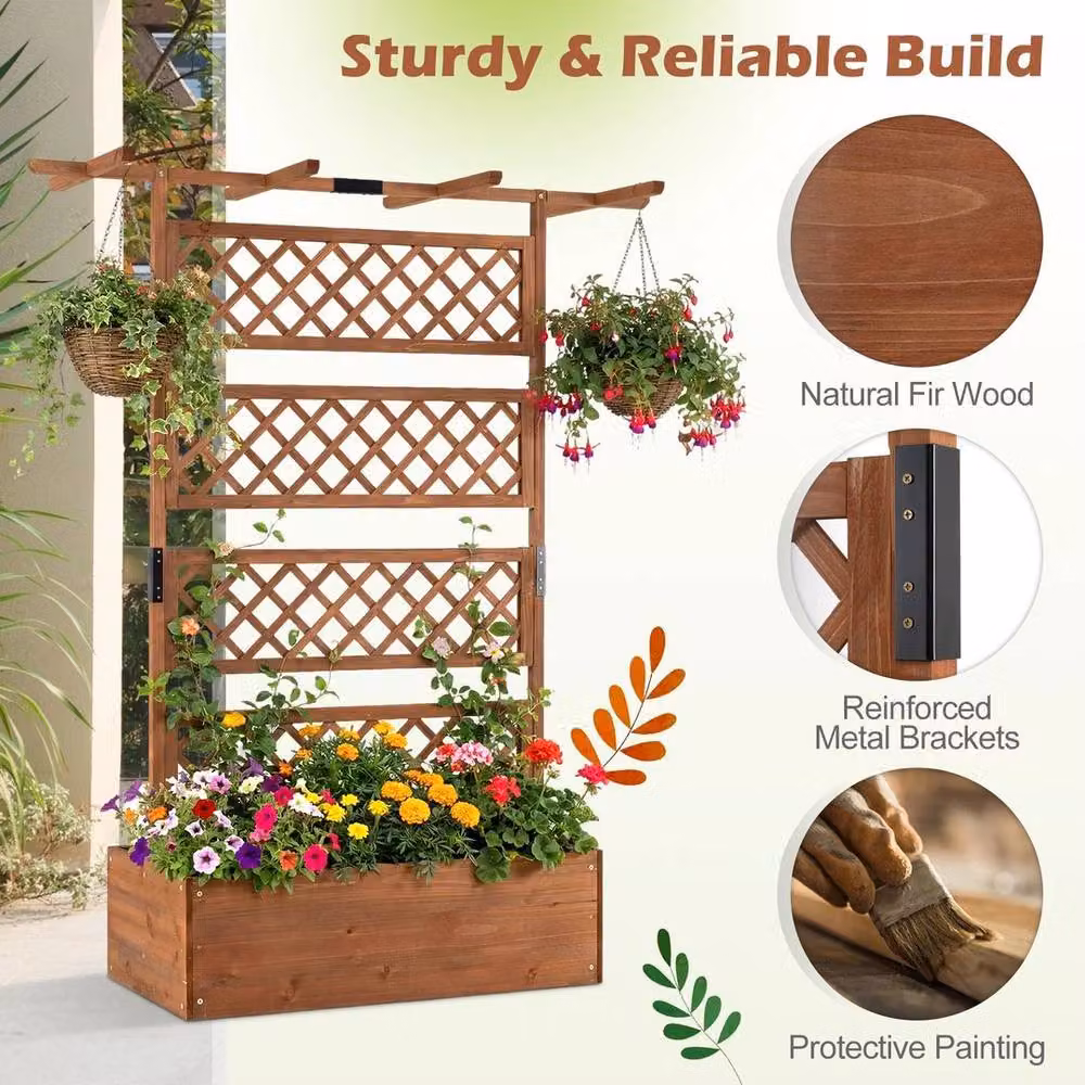 PAWNORA Brown Wooden Raised Bed for Vegetable and Herb Gardens – 7