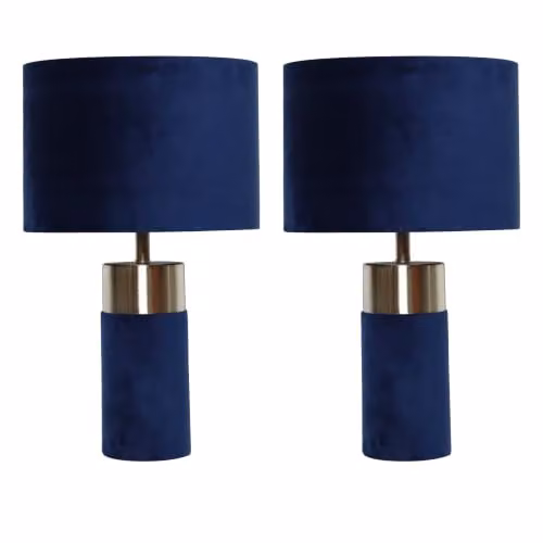 First Choice Lighting Set of 2 Blue Fabric Table Lamps with Chrome Metal Base – 5