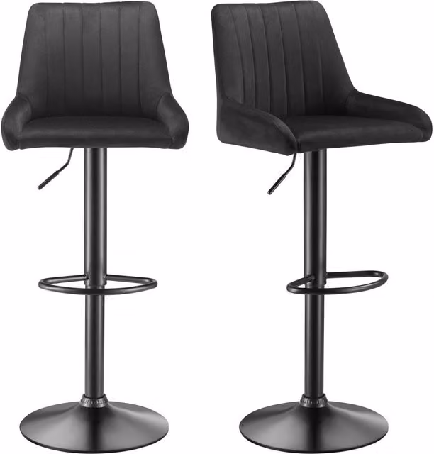 Spinningfield Set of 2 Black Velvet Swivel Gas Lift Breakfast Bar Stools