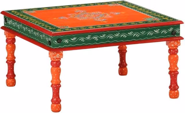 Berkfield Home Orange Hand Painted Solid Mango Wood Square Coffee Table with Floral Ethnic Design