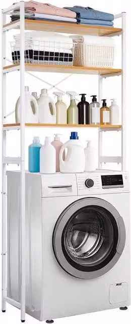 KORVIXA 3-Tier Over Washing Machine Shelving Unit in White, W: 90 cm, H: 65 cm