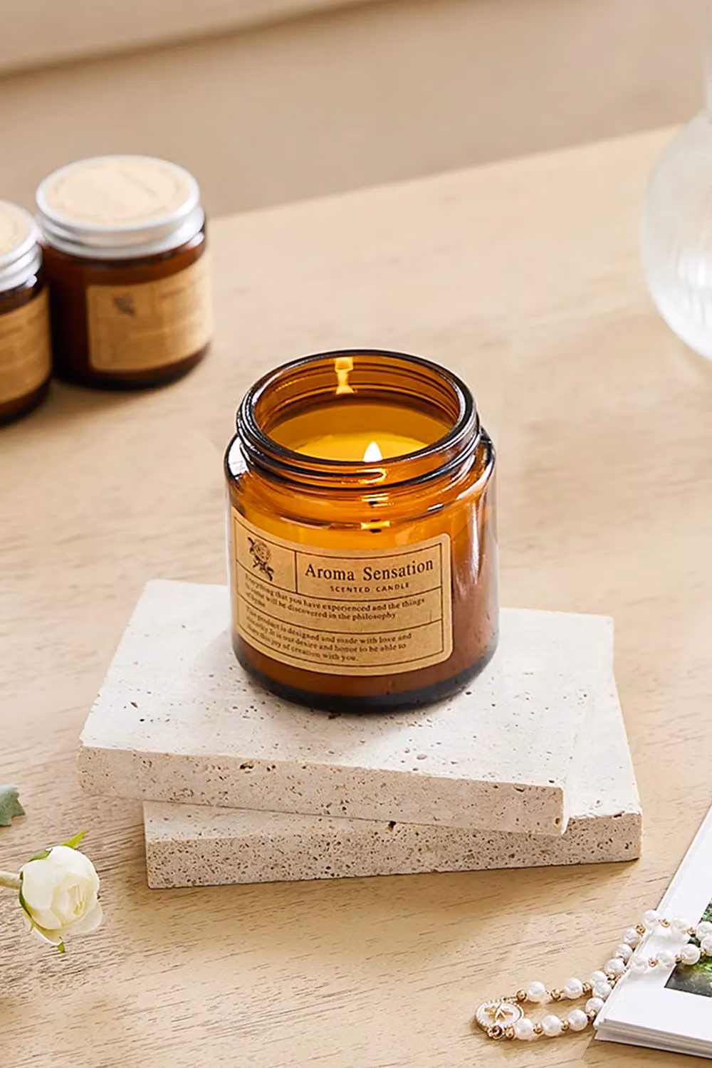SHEONLY 3-Piece Soy Wax Scented Candle Set in Brown with Fruity, Floral and Woody Scents – 3
