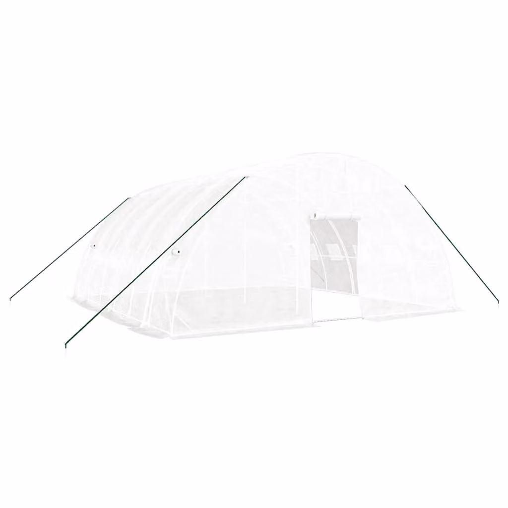 Berkfield Home White Steel Frame Greenhouse with Plastic Windows, W/D/H: 6 x 6 x 2.85 m – 2