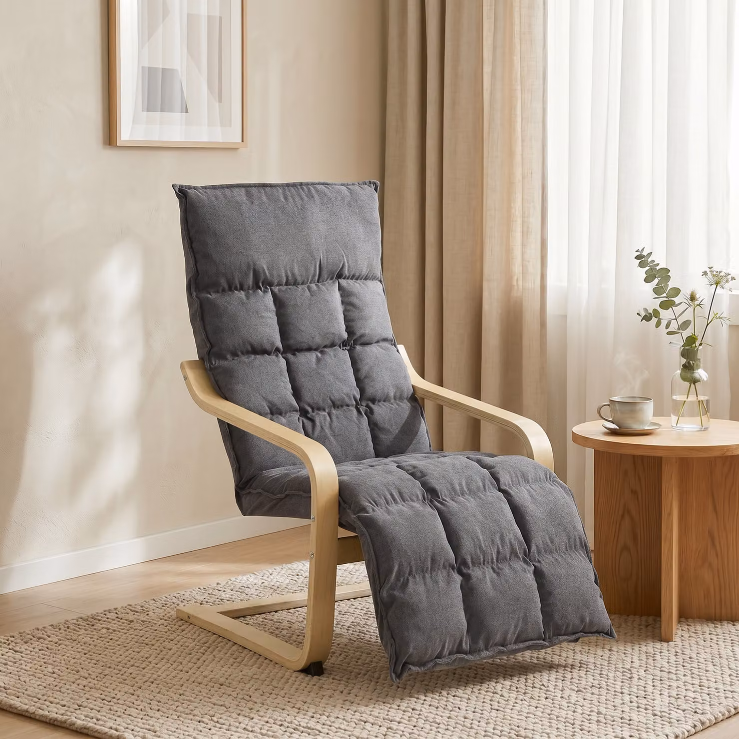 HOMCOM Modern Grey Fabric Accent Chair with Ottoman and Armrests – 2