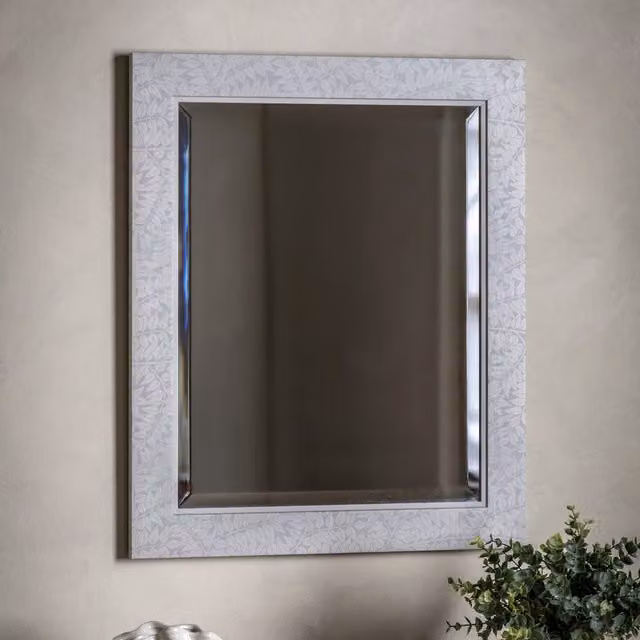 Terrys Floral Rectangular Wall Mirror in Beige and White, W: 61 cm, H: 51 cm