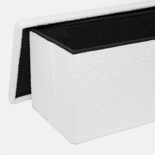 OHS Boucle Storage Ottoman and Footstool with Removable Lid in White and Beige, W/D/H: 40 x 40 x 40 cm – 4
