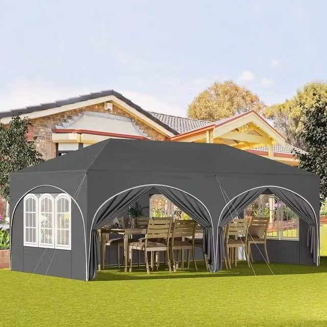 WOLTU Premium Pop Up Gazebo in Grey, W: 600 cm, D: 300 cm, H: 265 cm