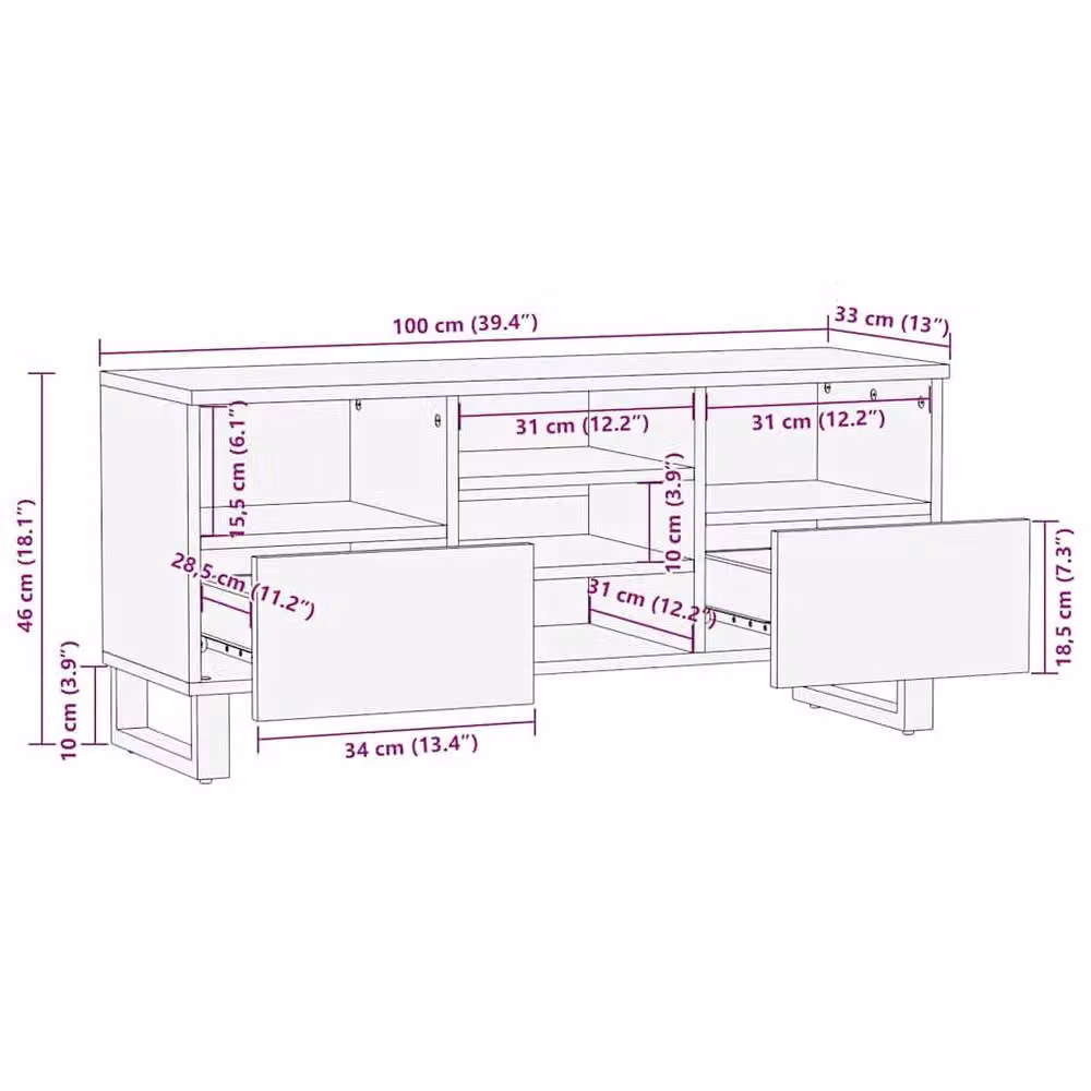 Berkfield Home Modern TV Cabinet in Walnut Brown Wood, W: 100 cm, D: 33.5 cm, H: 46 cm – 6