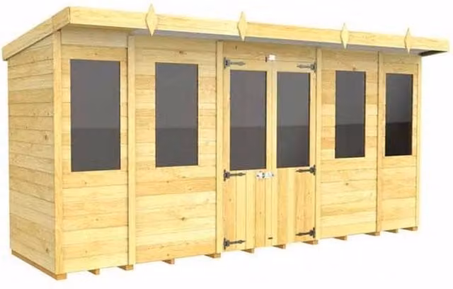 Buttercup Farm Brown Wood Pent Summer House W: 417 cm, D: 118 cm, H: 201 cm
