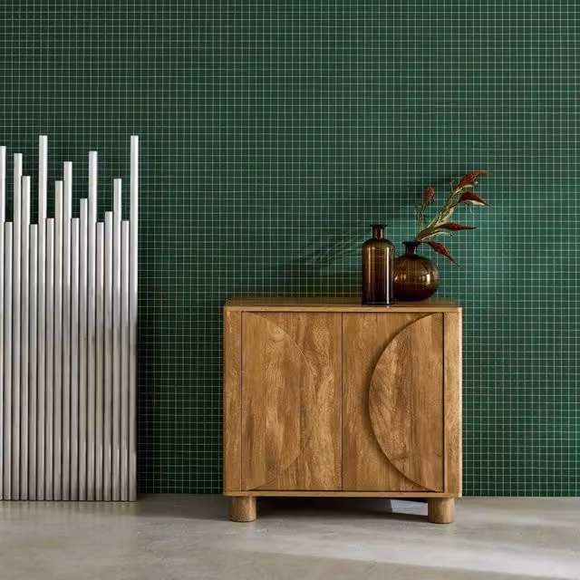 sweeek Exotic Modern Buffet Sideboard with 2 Doors in Brown and Beige Wood Effect, W: 80 cm, H: 72 cm, D: 40 cm