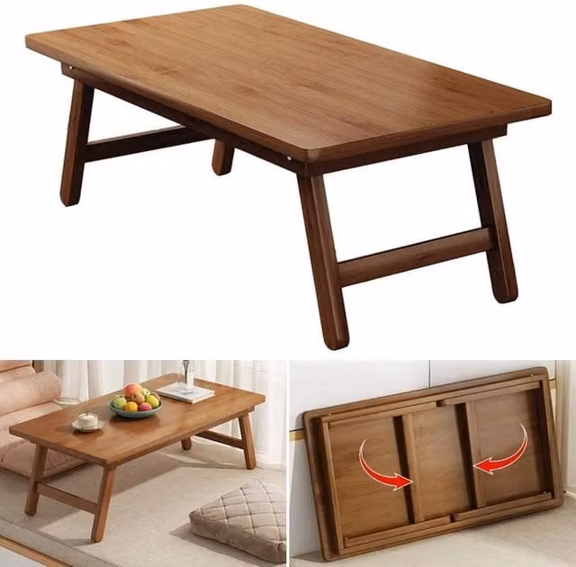 EONLION Brown Bamboo Folding Coffee Tea Table, W/D/H: 57 x 34.3 x 22.3 cm – 1