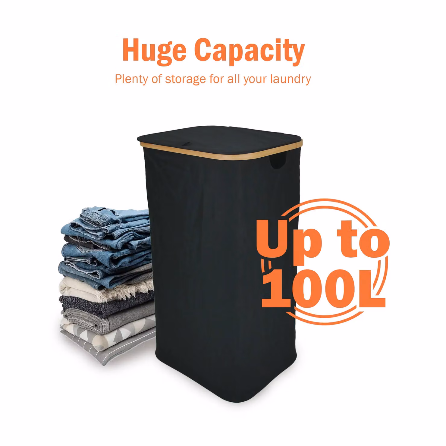 Libbi Lou Black Bamboo Laundry Storage Hamper with Removable Inner Bag, 100L – 4