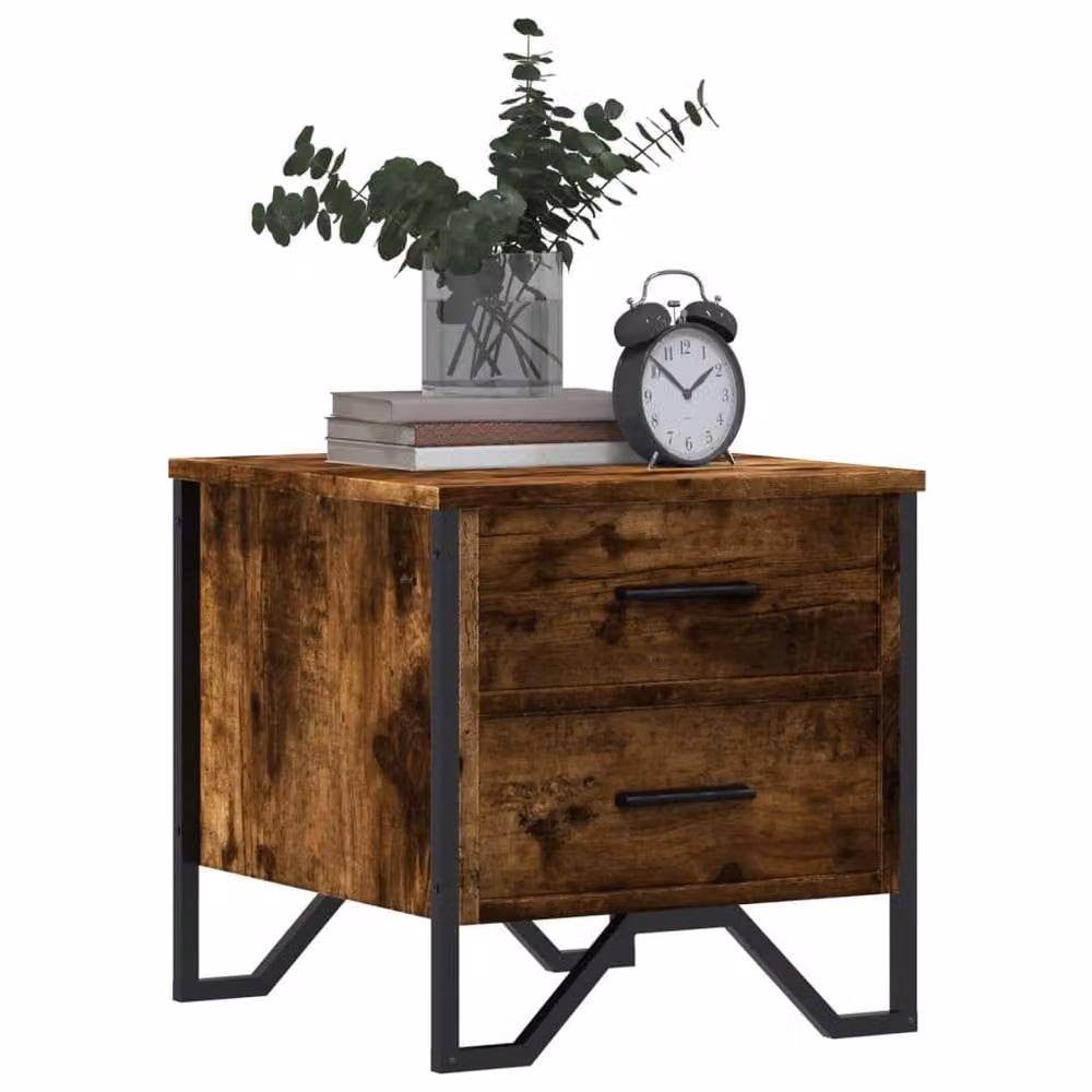 Berkfield Home Set of 2 Smoked Oak Bedside Cabinets in Brown, W/D/H: 40 x 41 x 40 cm – 4