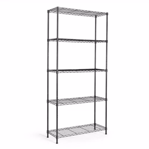 VonHaus 5 Tier Metal Wire Shelving Unit, Black Powder Coated, H 170 x W 80 x D 30 cm