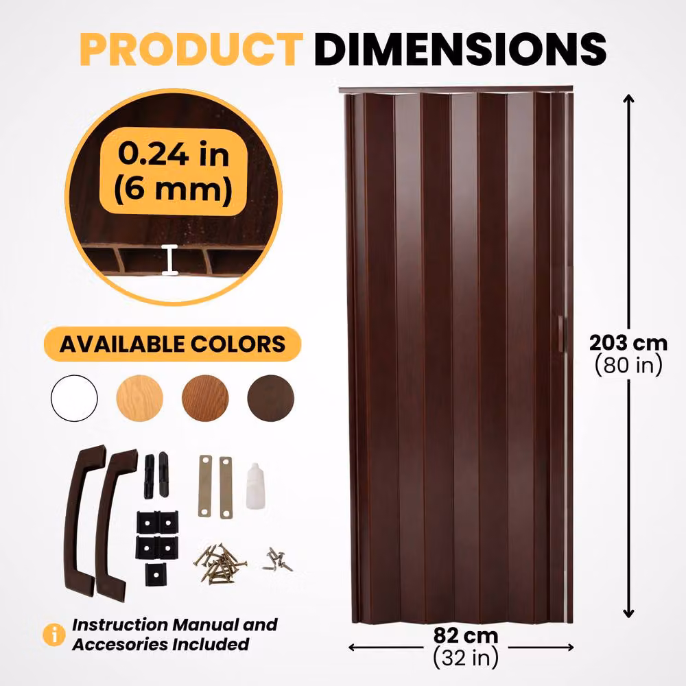 Novecrafto PVC Folding Door with Magnetic Closure in Dark Brown, W: 82 cm, H: 203 cm – 2