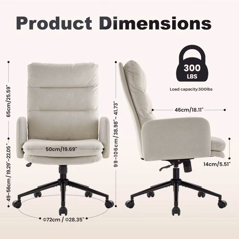 FLAVORA Beige Fabric High Back Swivel Adjustable Task Office Chair – 2