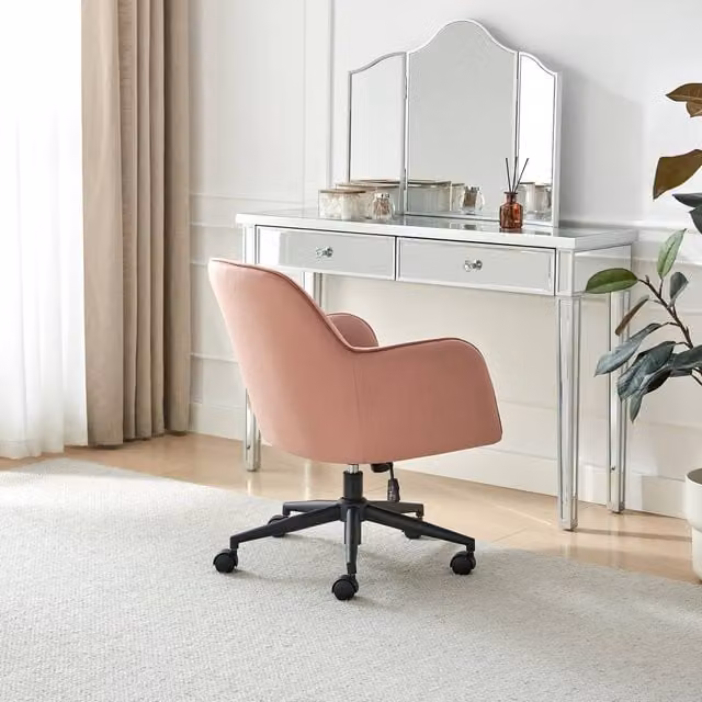 FurnitureboxUK Vivienne Pink Velvet Swivel Task Chair