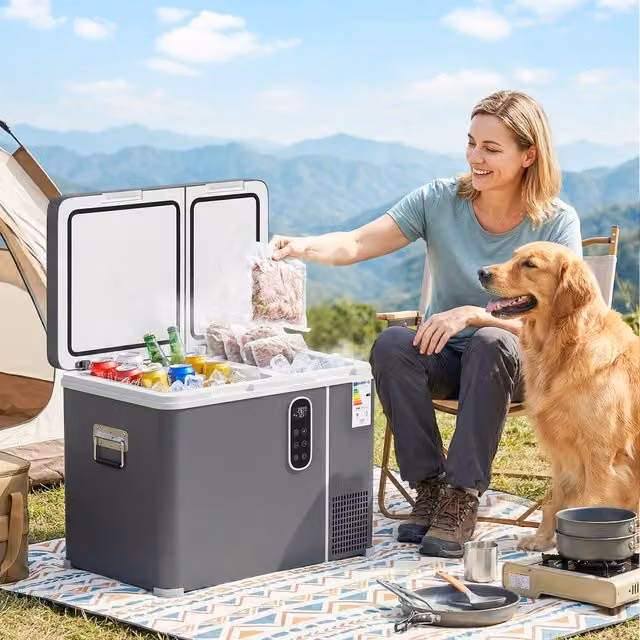 Outsunny Compressor Car Fridge with App Control and Bluetooth, Grey, 67.1 cm