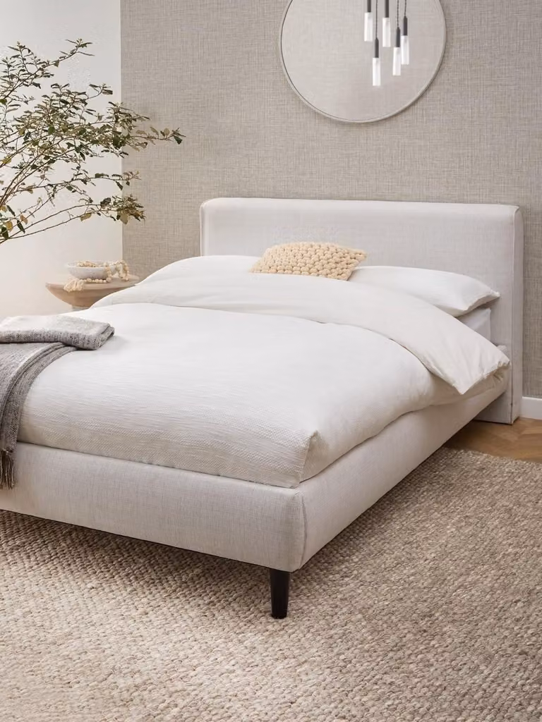 Michelle Keegans Home Modern Upholstered Double Bed Frame in Sand Beige, W/D/H: 140 x 200 cm