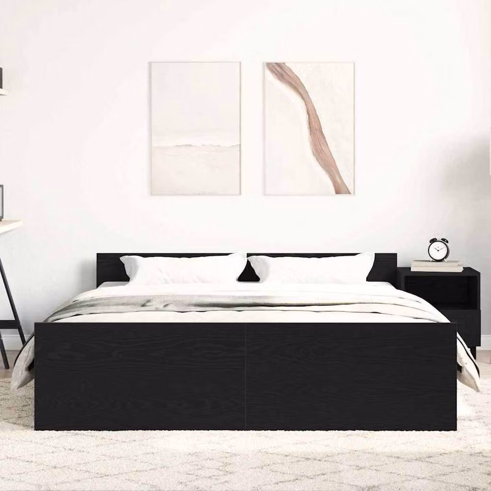 Berkfield Home Black Oak Bed Frame in Engineered Wood, W/D/H: 150 x 200 cm – 3