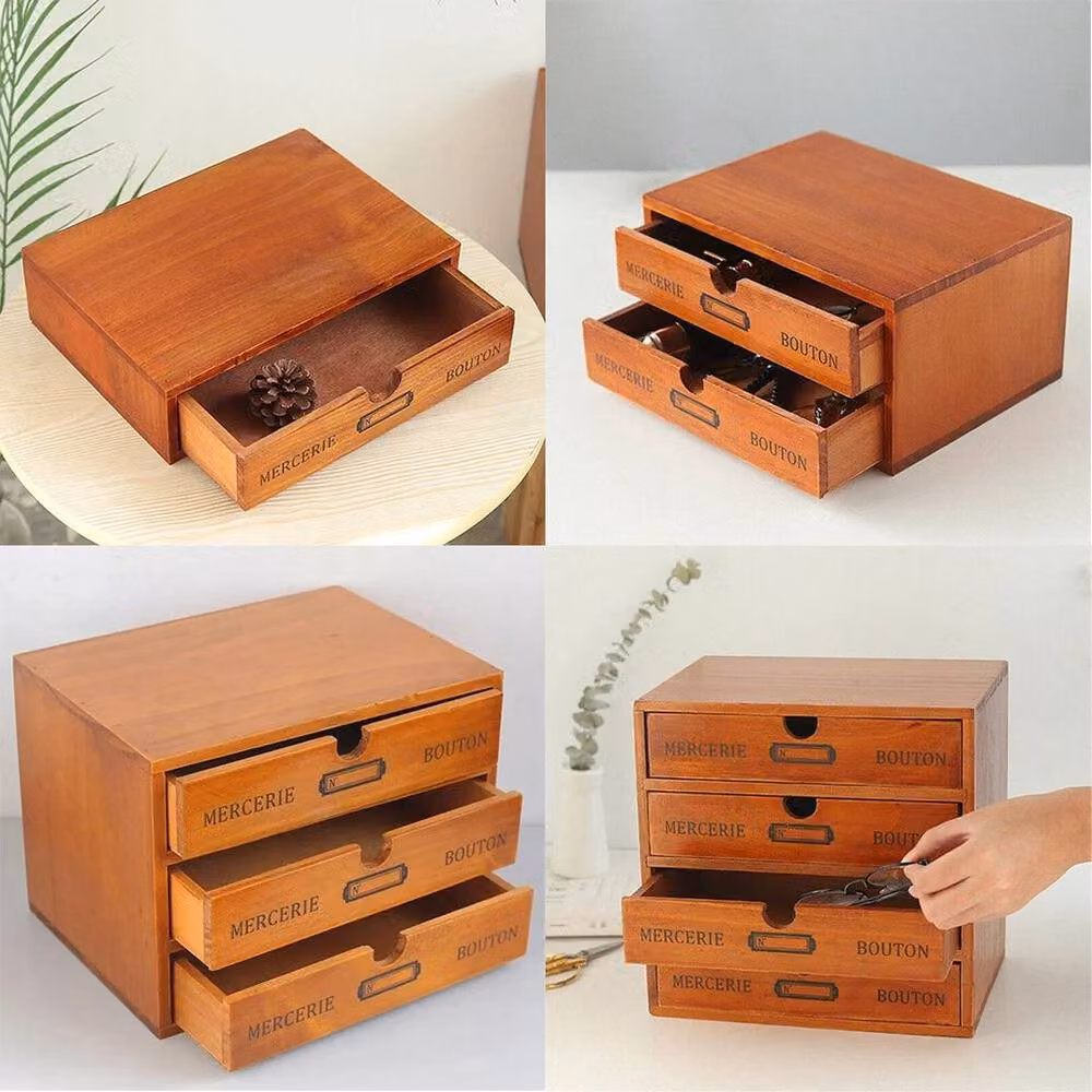 Kelvenix 3-Layer Desktop Storage Box with Drawers in Brown Wood – 5