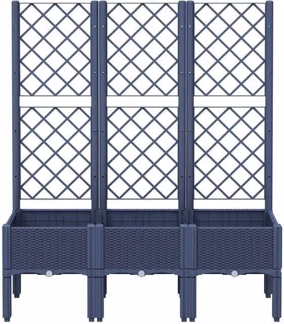 Berkfield Home Garden Planter with Trellis in Blue Grey, W/D/H: 120 x 40 x 142 cm