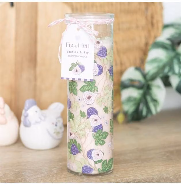 KDMD Fig Tree Print Vanilla & Fig Tube Candle in Pale Pink – 1