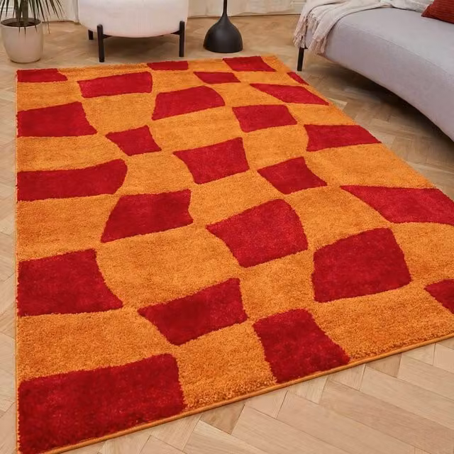 THE RUGS Joli Red Chequered Soft and Dense Pile Living Room and Bedroom Rug W: 200 cm, D: 290 cm