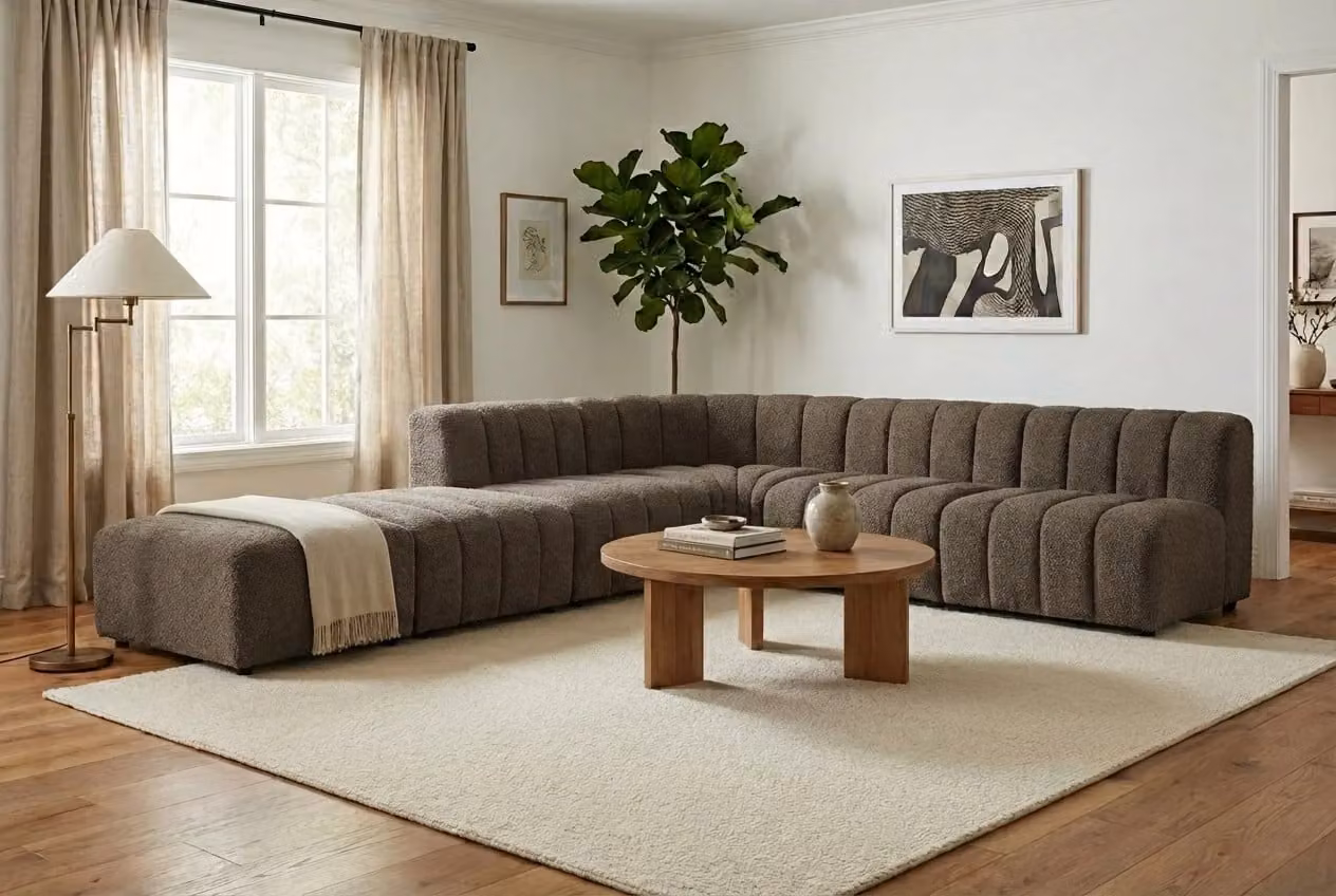 Araco Atelier Leo L-Shape Corner Sofa in Porcini Brown Fabric